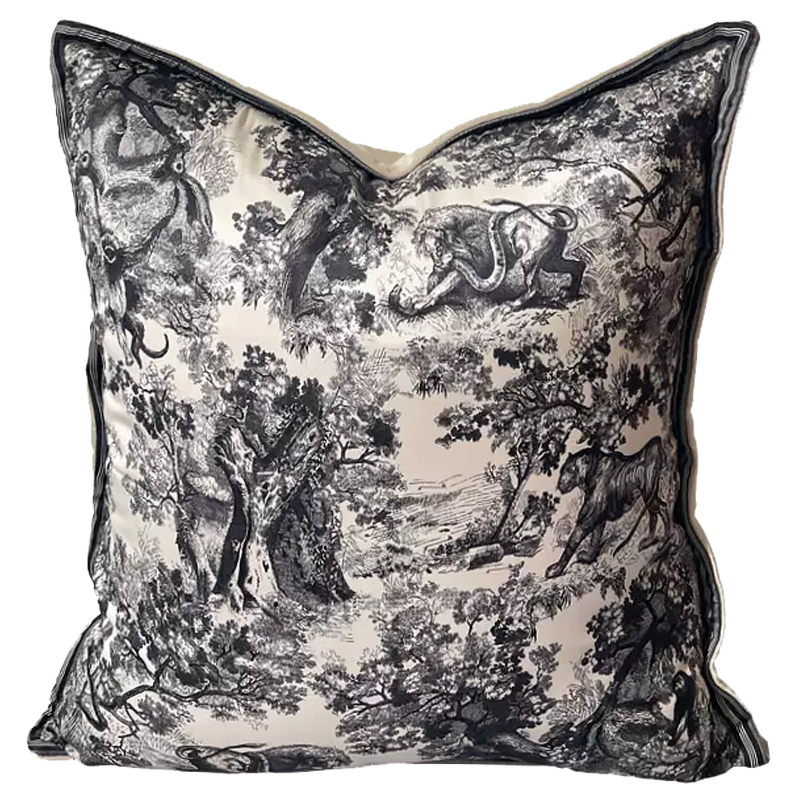 Декоративная подушка стиль Dior Toile de Jouy Fauna Pillow Beige Бежевый Черный в Челябинске | Loft Concept 