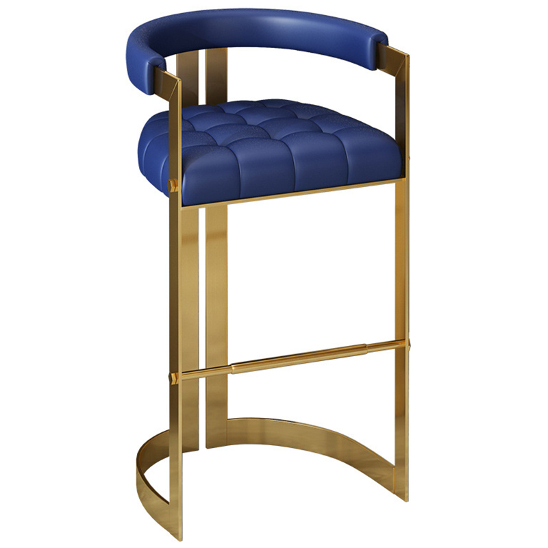 Стул барный Jonah Bar Stool Экокожа Металл Золотой Синий Стул барный Jonah Bar Stool Экокожа Металл Золотой Синий в Челябинске | Loft Concept