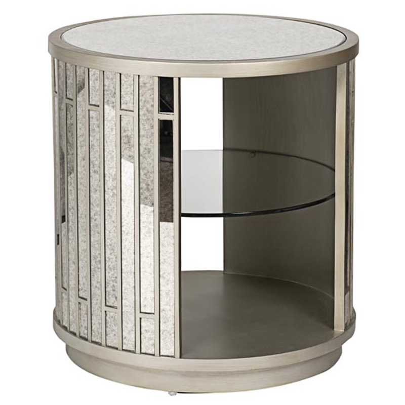 Тумба круглая Mirror Blocks Nightstand Черный Серебряный в Челябинске | Loft Concept 