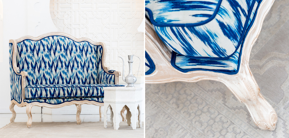 Двухместный диван с голубым узором Ikat Pattern Двухместный диван с голубым узором Ikat Pattern - Loft-Concept в Челябинске