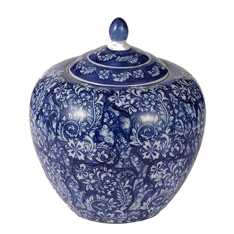 Ваза округлой формы с синей росписью и цветочным узором Blue & White Ornament Белый Синий Ваза округлой формы с синей росписью и цветочным узором Blue & White Ornament Белый Синий в Челябинске | Loft Concept