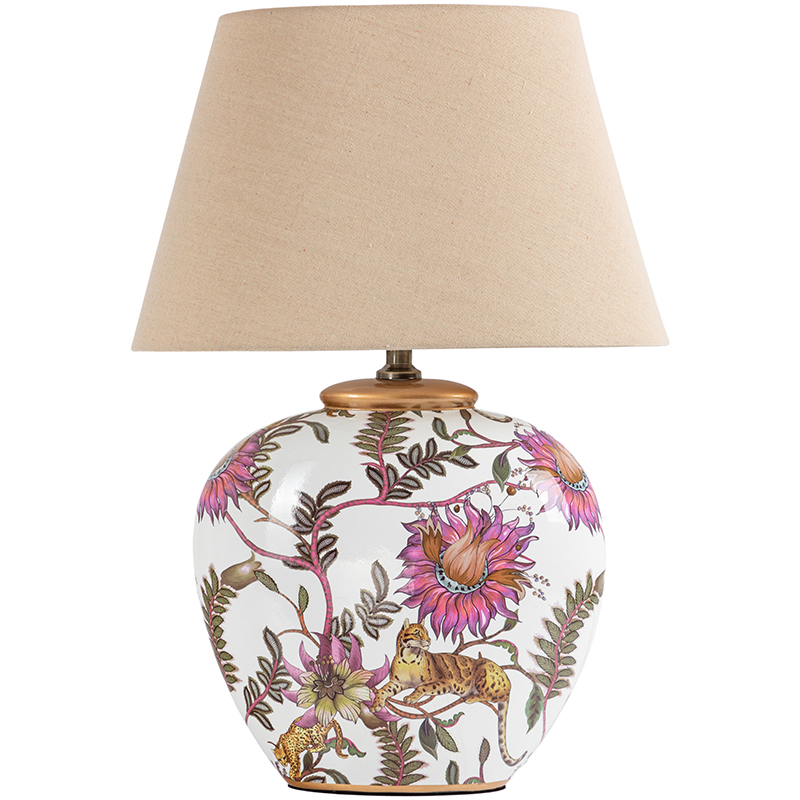 Настольная лампа с абажуром Leopard Flowers Lampshade Бежевый Белый Розовый Настольная лампа с абажуром Leopard Flowers Lampshade Бежевый Белый Розовый в Челябинске | Loft Concept