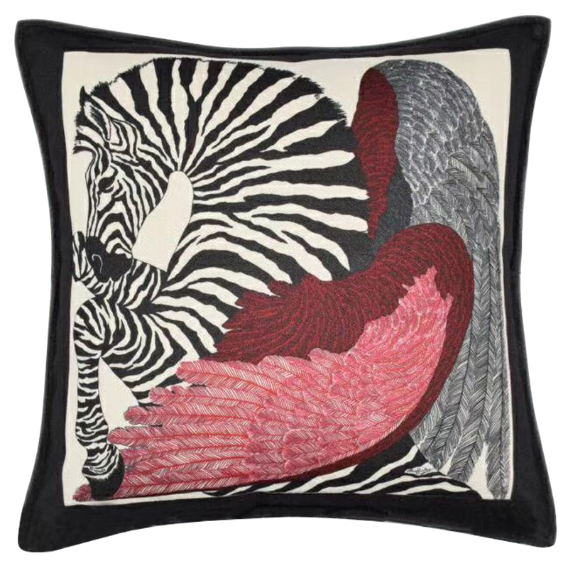 Декоративная подушка Hermes Zebra 25 Черно-белый Красный Декоративная подушка Hermes Zebra 25 Черно-белый Красный в Челябинске | Loft Concept