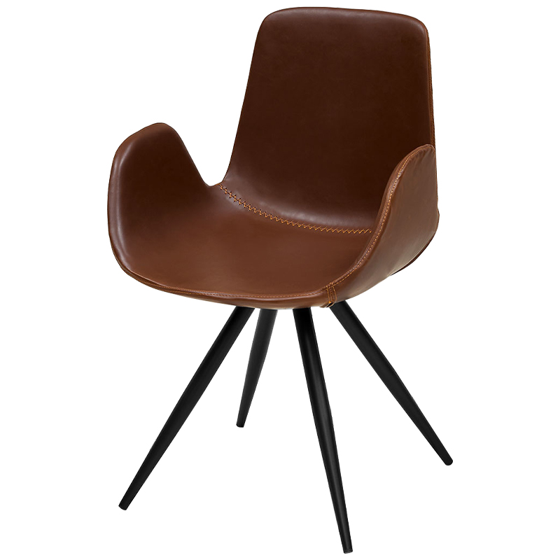 Стул коричневый с обивкой из эко-кожи Leigh Chair Коричневый Черный Стул коричневый с обивкой из эко-кожи Leigh Chair Коричневый Черный в Челябинске | Loft Concept