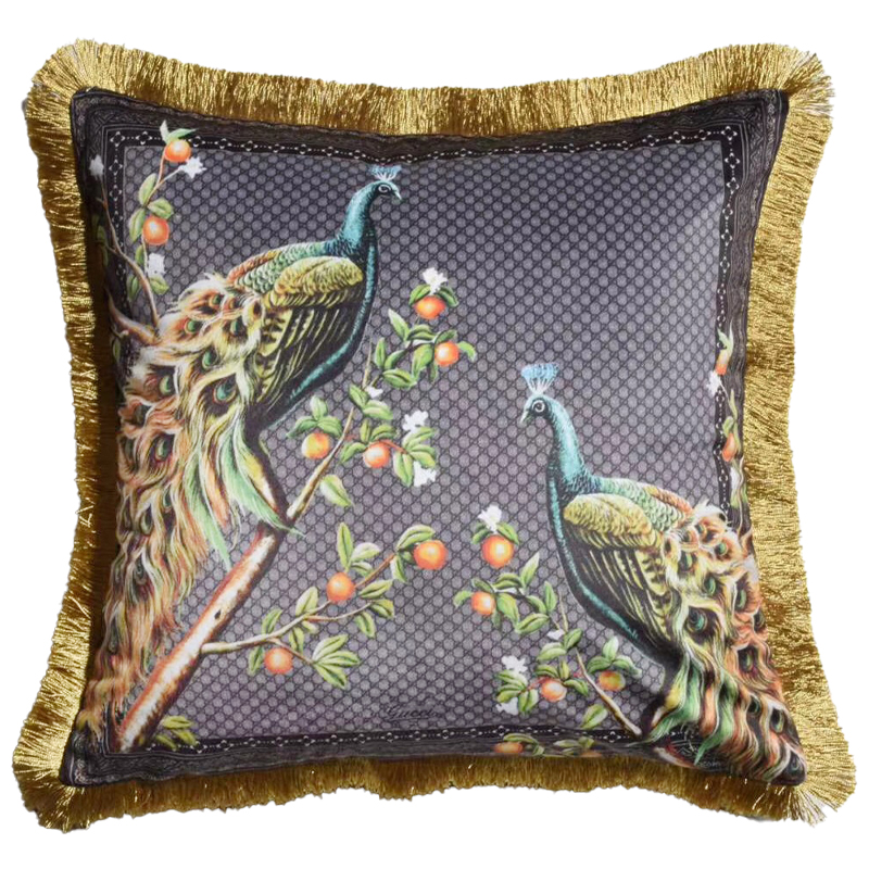 Декоративная подушка Cтиль Gucci Peacock Серый Золотой Мульти Декоративная подушка Cтиль Gucci Peacock Серый Золотой Мульти в Челябинске | Loft Concept