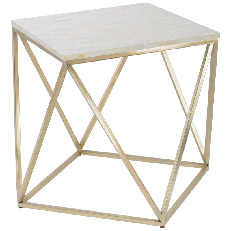 Кофейный Стол Bone Inlay Geometry Белый Золотой Кофейный Стол Bone Inlay Geometry Белый Золотой в Челябинске | Loft Concept