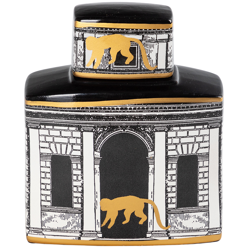 Декоративная ваза с крышкой Old Town Vase Black White Золотой Черно-белый Декоративная ваза с крышкой Old Town Vase Black White Золотой Черно-белый в Челябинске | Loft Concept