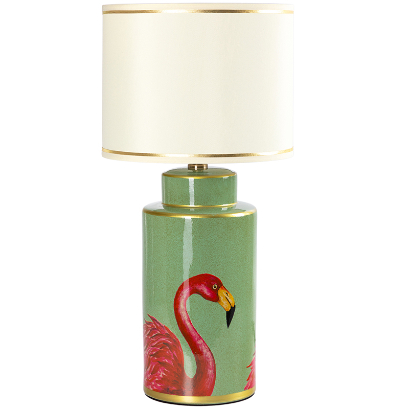Настольная лампа Flamingos Green Lampshade Зеленый Розовый Бежевый Настольная лампа Flamingos Green Lampshade Зеленый Розовый Бежевый в Челябинске | Loft Concept
