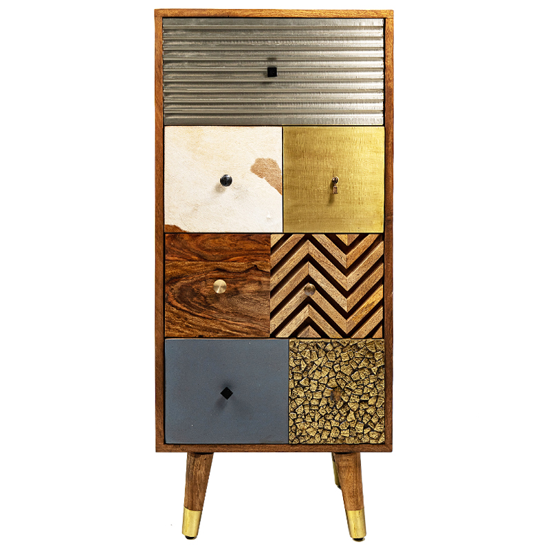 Высокий комод Handmade Wooden Furniture Коричневый Серебряный Золотой Синий Высокий комод Handmade Wooden Furniture Коричневый Серебряный Золотой Синий в Челябинске | Loft Concept