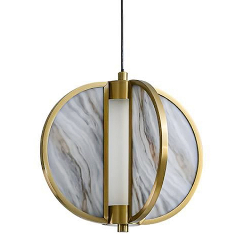 Подвесной светильник с круглым плафоном из искусственного алебастра в бронзовой оправе Marbella Бронза Белый Серый в Челябинске | Loft Concept 