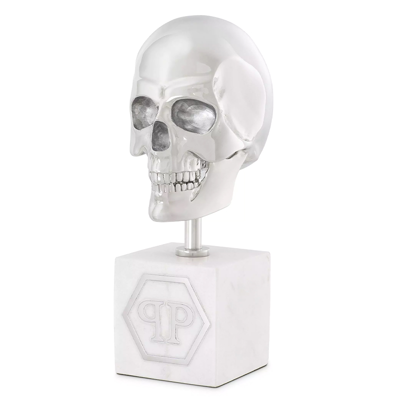 Статуэтка Philipp Plein Platinum Skull S Серебряный Белый Мрамор Bianco в Челябинске | Loft Concept 