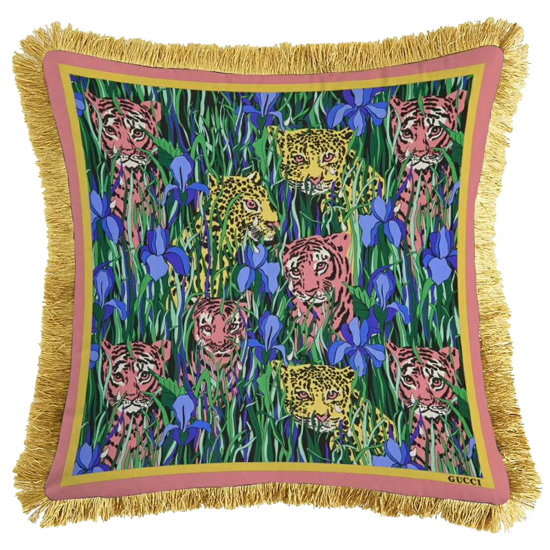 Декоративная подушка Cтиль Gucci Tigers And Irises Мульти Золотой Декоративная подушка Cтиль Gucci Tigers And Irises Мульти Золотой в Челябинске | Loft Concept