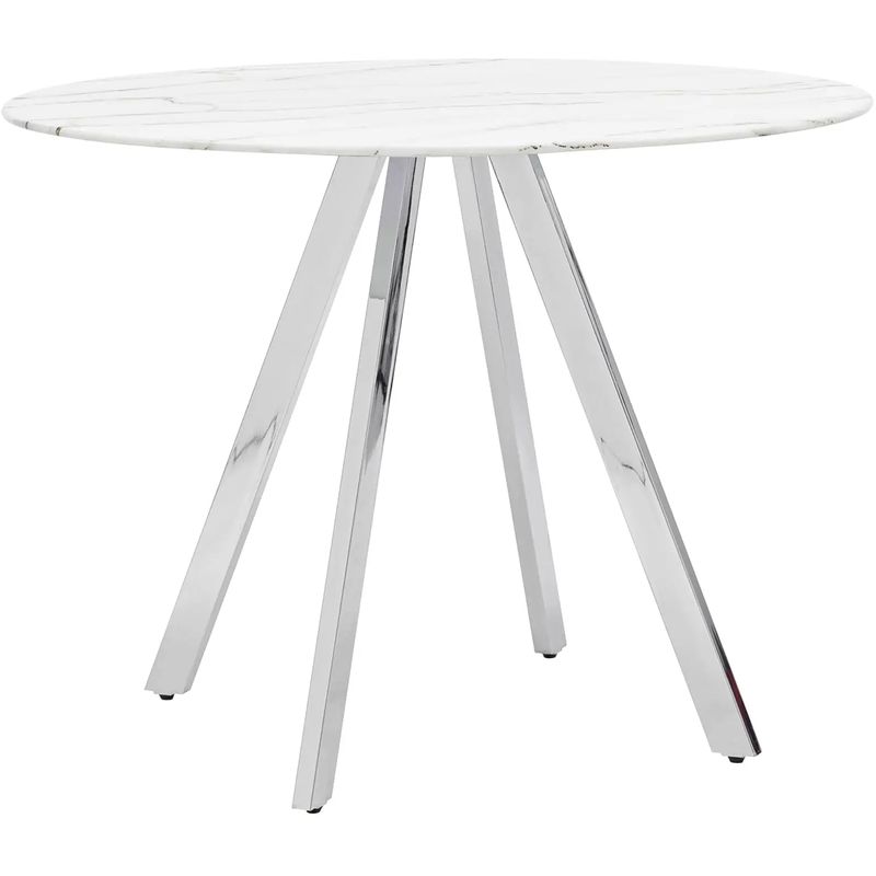 Стол обеденный Iving круглый столешница мрамор ножка хром Белый Мрамор Bianco Серебряный Стол обеденный Iving круглый столешница мрамор ножка хром Белый Мрамор Bianco Серебряный в Челябинске | Loft Concept