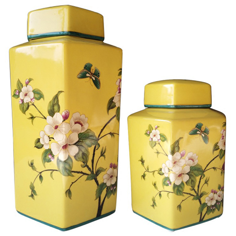 Ваза с крышкой Ceramic Yellow Garden Vase Желтый Бирюзовый Мульти Ваза с крышкой Ceramic Yellow Garden Vase Желтый Бирюзовый Мульти в Челябинске | Loft Concept