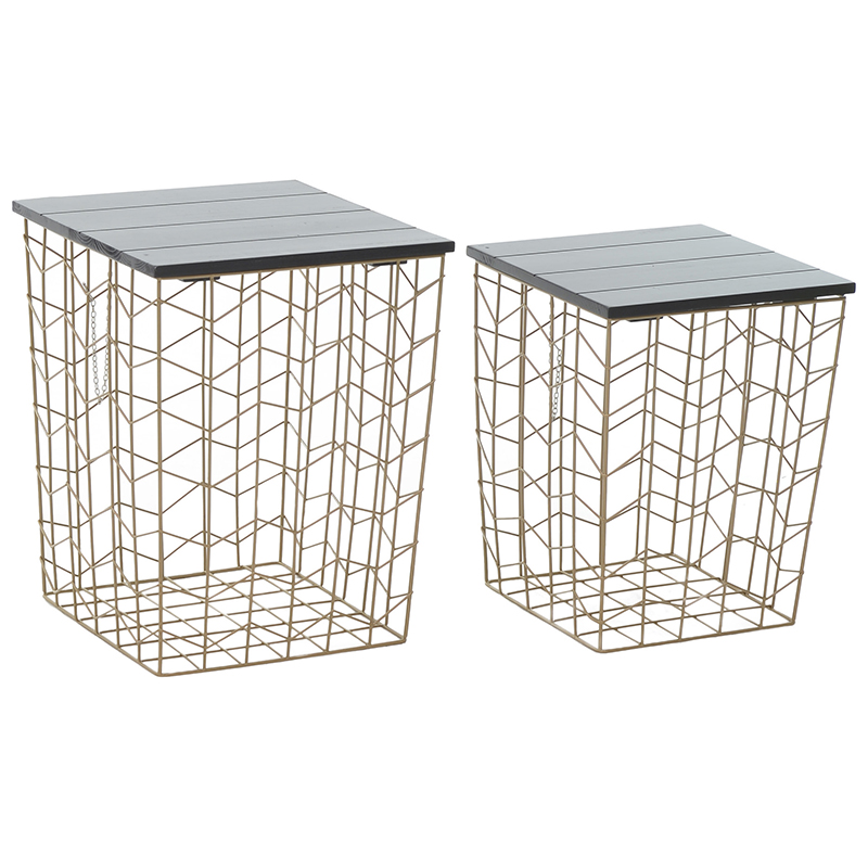 Комплект из приставных столов Wire Basket Side Table Золотой Черный Комплект из приставных столов Wire Basket Side Table Золотой Черный в Челябинске | Loft Concept
