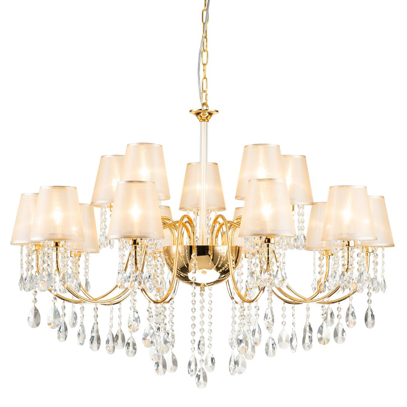 Двухъярусная люстра золотого цвета с хрустальным декором Dainty Light Золотой Янтарный Двухъярусная люстра золотого цвета с хрустальным декором Dainty Light Золотой Янтарный в Челябинске | Loft Concept