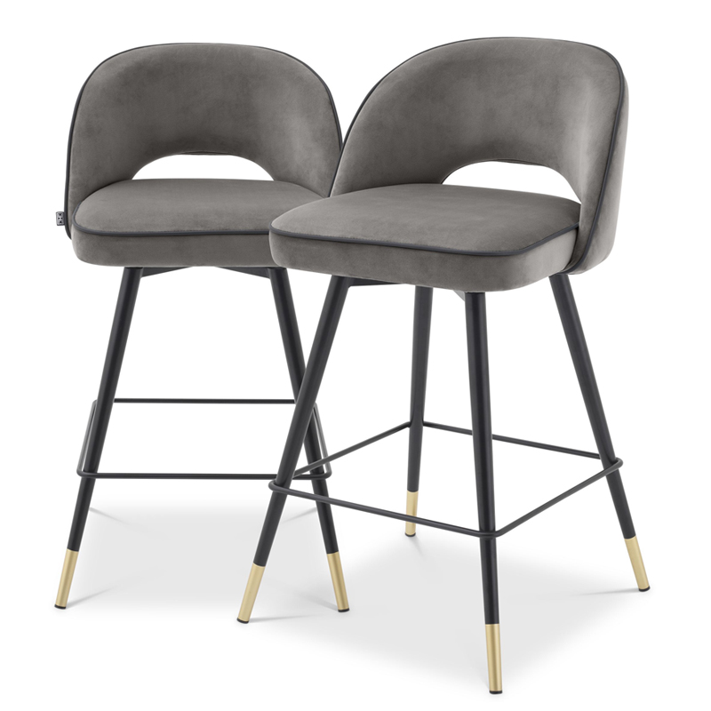 Комплект полубарных стульев Eichholtz Counter Stool Cliff set of 2 grey Серый Черный Латунь Комплект полубарных стульев Eichholtz Counter Stool Cliff set of 2 grey Серый Черный Латунь в Челябинске | Loft Concept