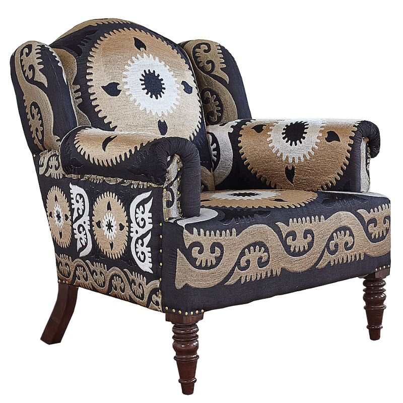 Armchair Mandala Beige Ornament Бежевый Черный в Челябинске | Loft Concept 
