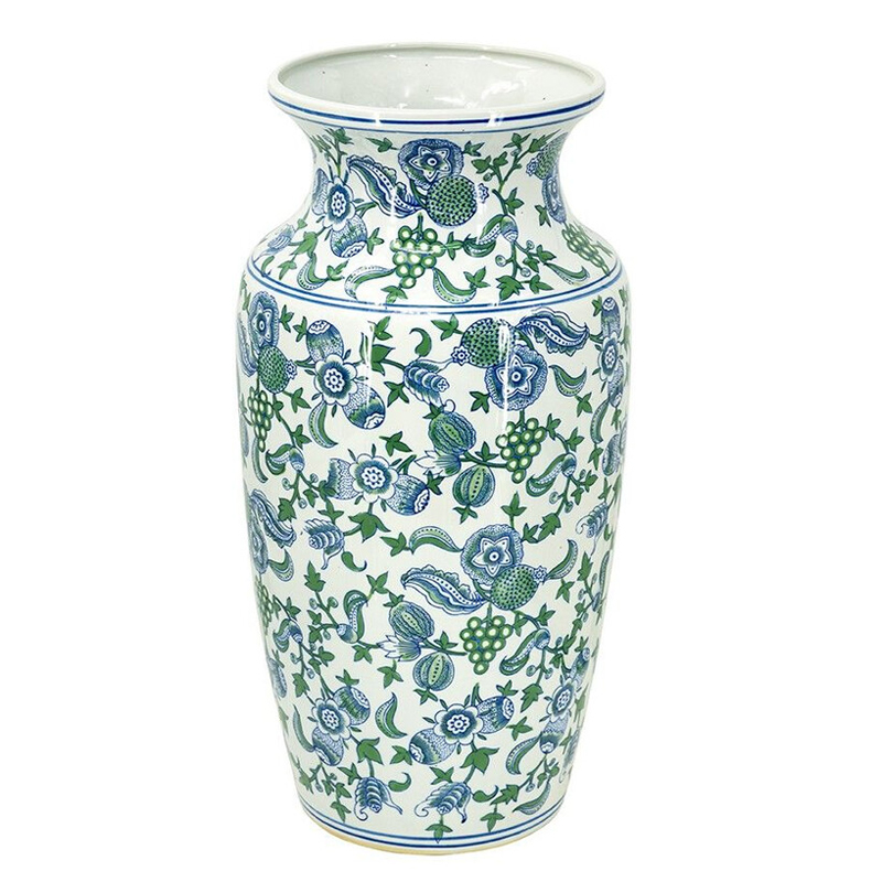 Ваза с зелено-голубым цветочным узором на белом фоне 61 см Blue & White Ornament Белый Синий Зеленый Ваза с зелено-голубым цветочным узором на белом фоне 61 см Blue & White Ornament Белый Синий Зеленый в Челябинске | Loft Concept