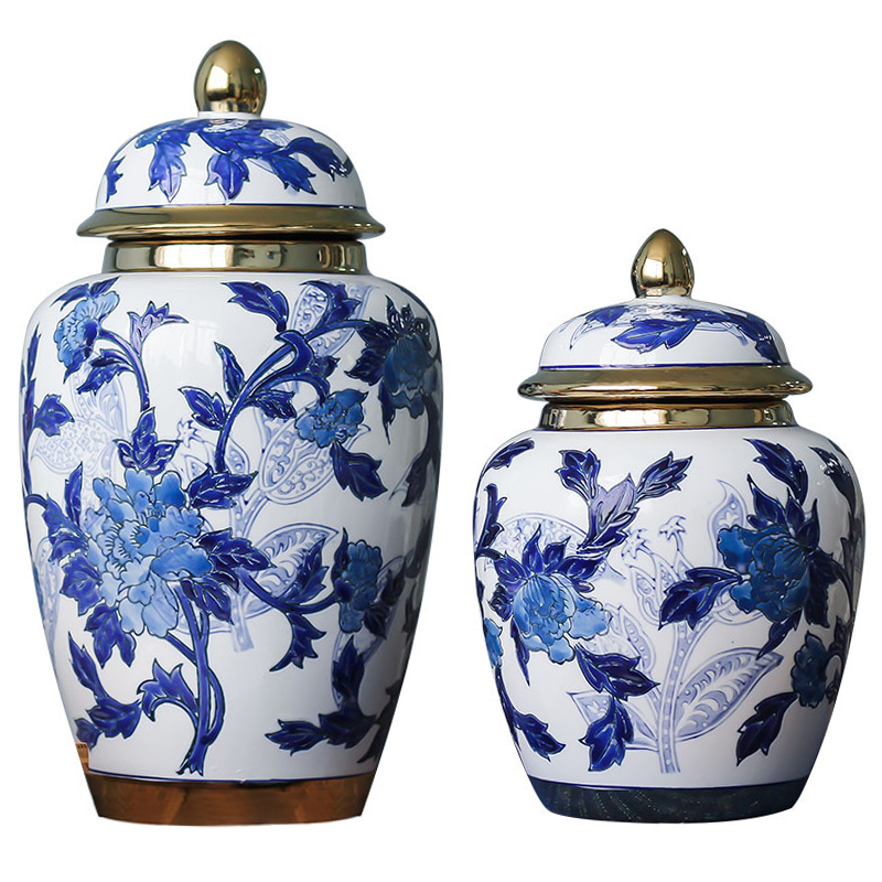 Вазы Porcelain Oriental Blue Ornament Vases Синий Белый Золотой Вазы Porcelain Oriental Blue Ornament Vases Синий Белый Золотой в Челябинске | Loft Concept