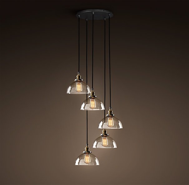 Подвесной светильник Loft Clear Glass SemiSphere Cloche 5 Черный в Челябинске | Loft Concept 