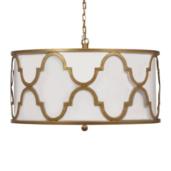 Люстра White Shade Gold Quatrefoil Overlay Drum Pendant Люстра White Shade Gold Quatrefoil Overlay Drum Pendant в Челябинске | Loft Concept
