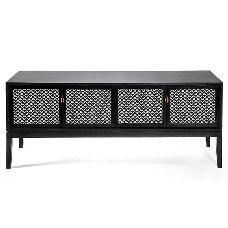 Буфет в гостиную с инкрустацией Bone Inlay sideboard - 4 doors Черный Белый в Челябинске | Loft Concept 