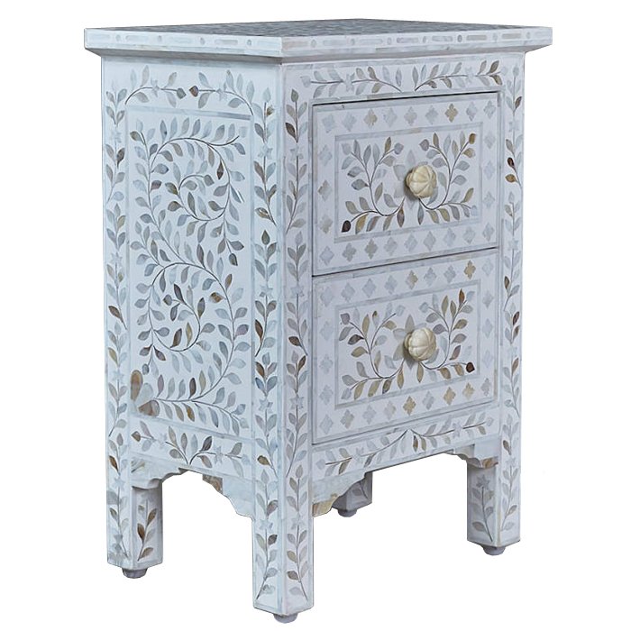 Тумба инкрустация перламутром Inlaid Bone White c 2 ящиками Белый Голубой пастельный Тумба инкрустация перламутром Inlaid Bone White c 2 ящиками Белый Голубой пастельный в Челябинске | Loft Concept
