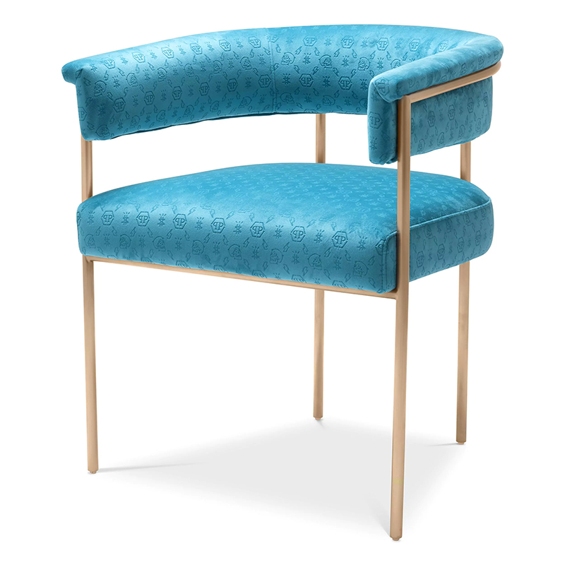 Стул Philipp Plein Dining Chair Monogram Голубой Голубой Золотой в Челябинске | Loft Concept 