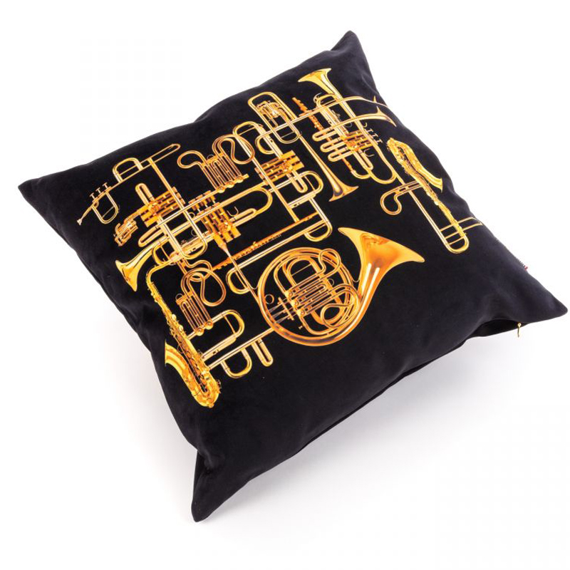 Подушка Seletti Cushion Trumpets Черный Золотой Подушка Seletti Cushion Trumpets Черный Золотой в Челябинске | Loft Concept