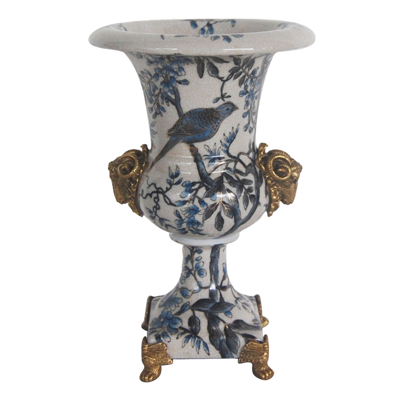 Ваза Bronze Aries Vase Синий Белый Бронза Ваза Bronze Aries Vase Синий Белый Бронза в Челябинске | Loft Concept