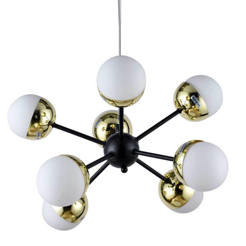 Люстра Sputnik White and Gold Globe Chandelier 8 Черный Золотой Белый Люстра Sputnik White and Gold Globe Chandelier 8 Черный Золотой Белый в Челябинске | Loft Concept