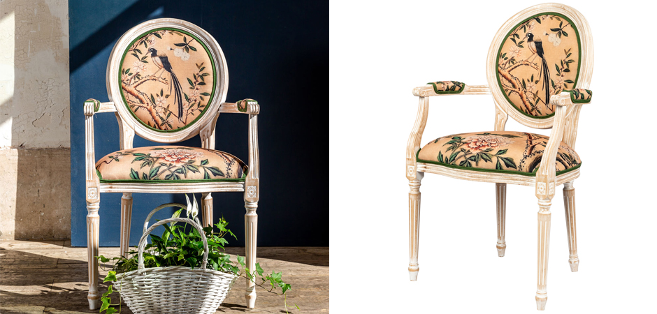 Стул с подлокотниками Beige and Green Chinoiserie Chair Стул с подлокотниками Beige and Green Chinoiserie Chair - Loft-Concept в Челябинске
