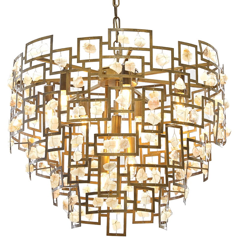 Люстра металлическая с подвесками из камня Maze Stones Chandelier 52 Латунь Бежевый Люстра металлическая с подвесками из камня Maze Stones Chandelier 52 Латунь Бежевый в Челябинске | Loft Concept