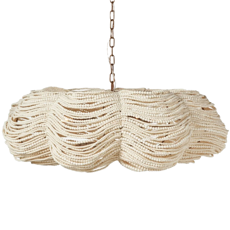 Круглая люстра волнистой формы с декором из круглых деревянных бусин White Wooden Beads Chandelier L Белый Круглая люстра волнистой формы с декором из круглых деревянных бусин White Wooden Beads Chandelier L Белый в Челябинске | Loft Concept