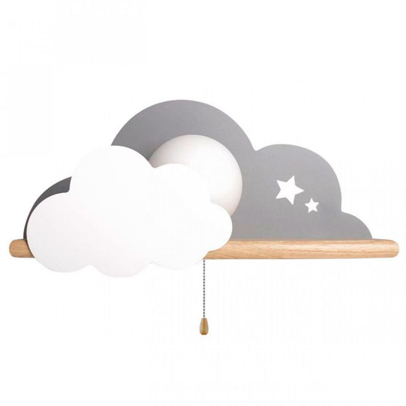 Бра с деревянной полкой серое Облако Wall Lamp Grey Cloud Серый Древесина Бра с деревянной полкой серое Облако Wall Lamp Grey Cloud Серый Древесина в Челябинске | Loft Concept