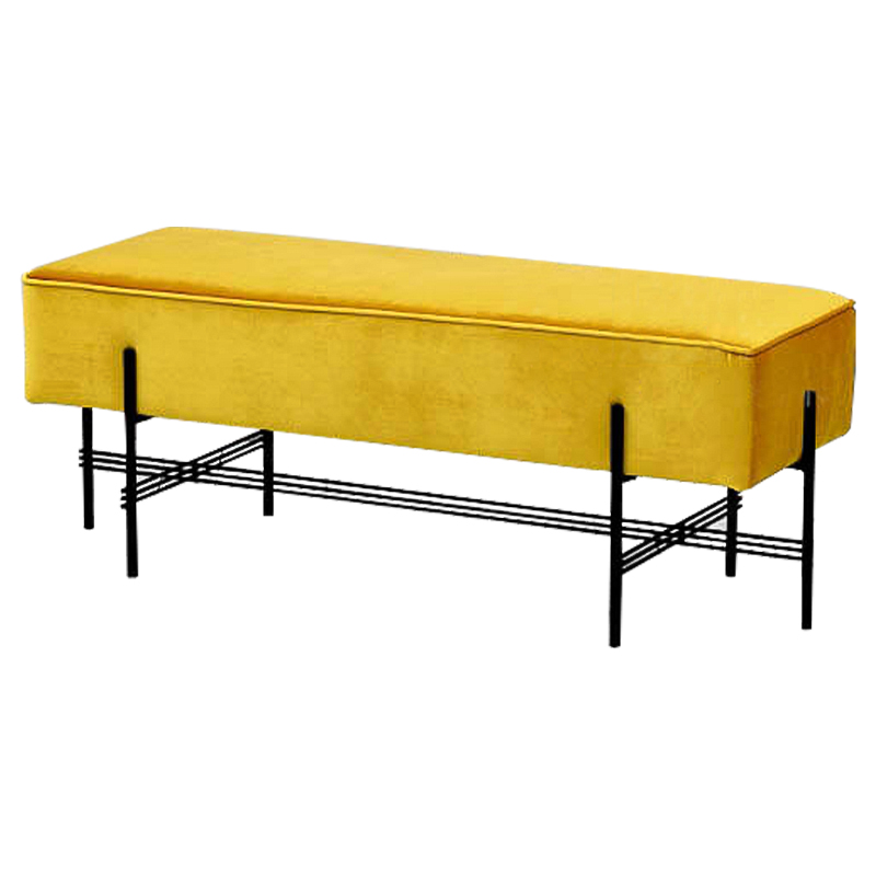 Банкетка желтая велюровая Sanjay Velour Banquet Yellow Желтый Черный Банкетка желтая велюровая Sanjay Velour Banquet Yellow Желтый Черный в Челябинске | Loft Concept
