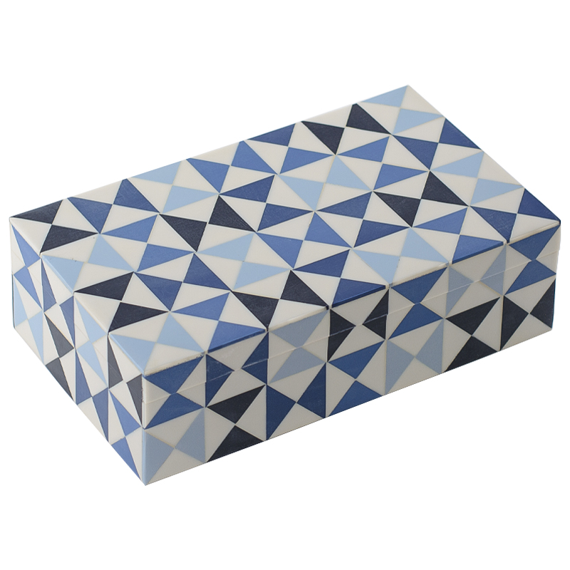 Шкатулка Small Triangles Blue Bone Inlay Box Голубой Синий Белый Шкатулка Small Triangles Blue Bone Inlay Box Голубой Синий Белый в Челябинске | Loft Concept
