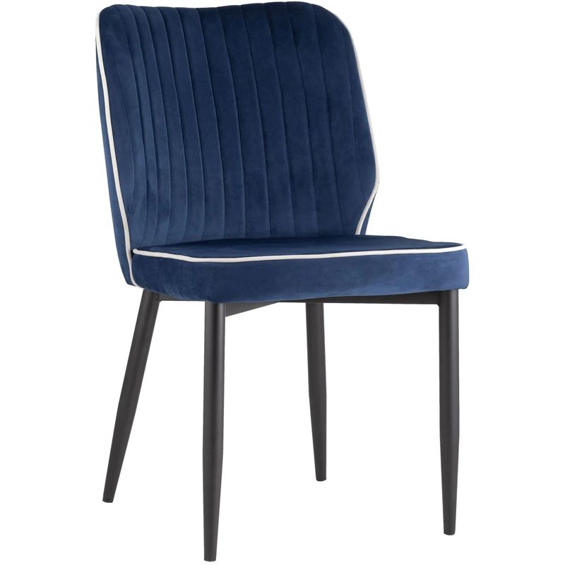 Стул Lawrence Chair Синий Велюр Белый кант Синий Белый Черный Стул Lawrence Chair Синий Велюр Белый кант Синий Белый Черный в Челябинске | Loft Concept