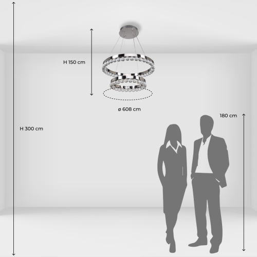 Люстра с двумя кольцами цвета хром и прозрачными хрустальными шарами по периметру Sacramento Transparent Balls Chandelier в Челябинске