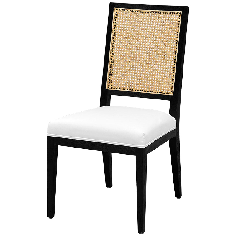 Деревянный стул со спинкой из ротанга Kenan Wicker Chair Черный Белый Бежевый в Челябинске | Loft Concept 
