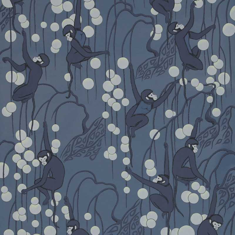 Обои ручная роспись Deco Monkeys Parisian Blue on dyed paper  в Челябинске | Loft Concept 