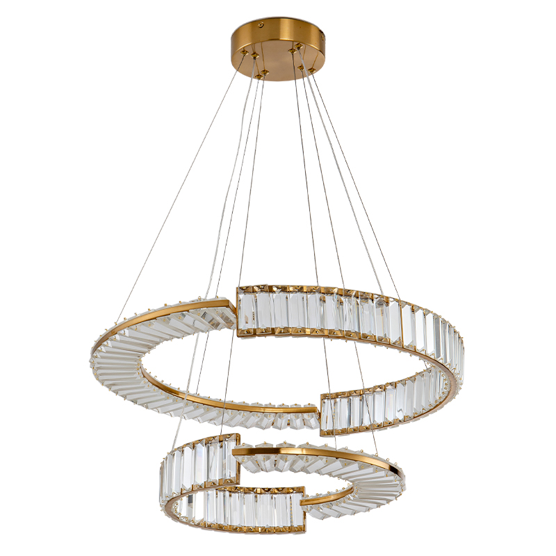 Светодиодная двухъярусная кольцевая люстра из хрусталя и стали и с пультом для регулировки света Maude Crystal Light Латунь Прозрачный в Челябинске | Loft Concept 