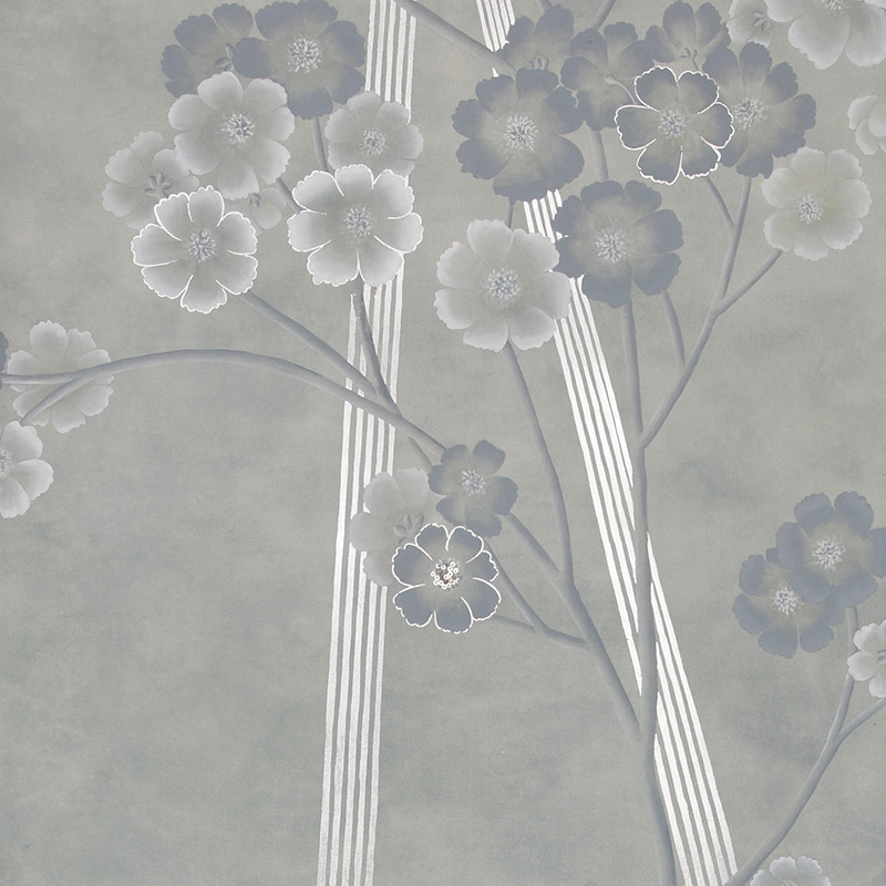 Обои ручная роспись Anemones in Light Special Colourway SC-235 on grey edo painted silk Обои ручная роспись Anemones in Light Special Colourway SC-235 on grey edo painted silk в Челябинске | Loft Concept