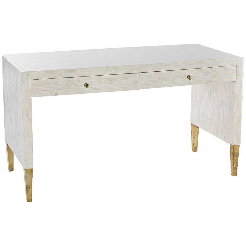 Рабочий стол Bone Inlay Two Drawer Table Бежевый Белый Золотой Рабочий стол Bone Inlay Two Drawer Table Бежевый Белый Золотой в Челябинске | Loft Concept