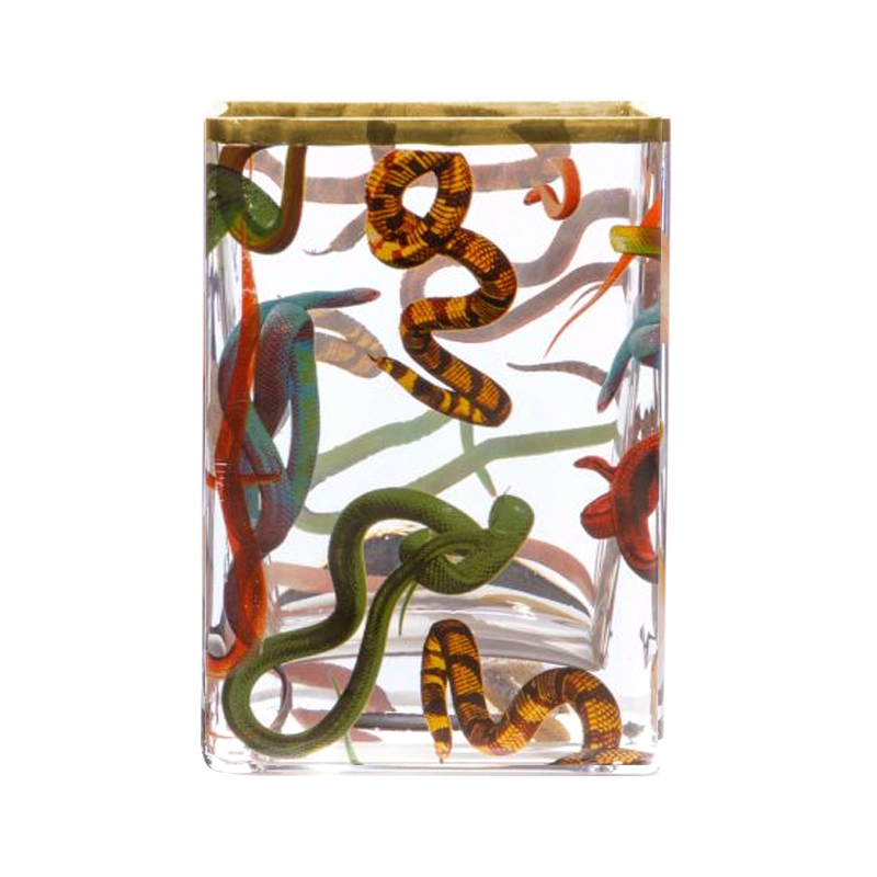 Ваза Glass Vase Snakes Прозрачный Золотой Синий Красный Ваза Glass Vase Snakes Прозрачный Золотой Синий Красный в Челябинске | Loft Concept