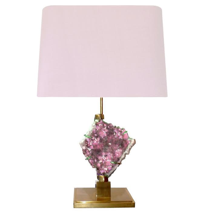 Настольная лампа Bronze and Pink Amethyst Lamp Глянцевое золото Розовый пастельный Настольная лампа Bronze and Pink Amethyst Lamp Глянцевое золото Розовый пастельный в Челябинске | Loft Concept
