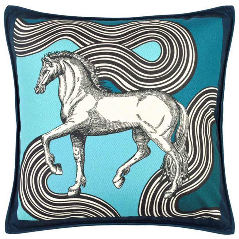 Декоративная подушка Hermes Horse 38 Бирюзовый Черно-белый Декоративная подушка Hermes Horse 38 Бирюзовый Черно-белый в Челябинске | Loft Concept