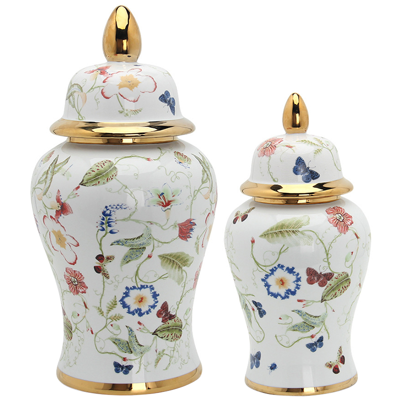 Ваза с крышкой Ceramic Beautiful Garden Vase Белый Золотой Мульти Ваза с крышкой Ceramic Beautiful Garden Vase Белый Золотой Мульти в Челябинске | Loft Concept