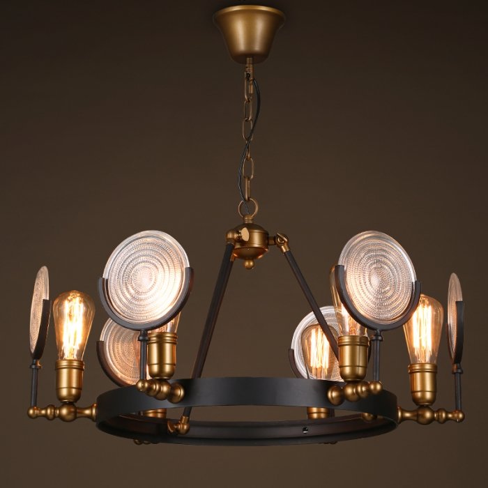 Люстра GASLIGHT LENS Chandelier 6 Черный Люстра GASLIGHT LENS Chandelier 6 Черный в Челябинске | Loft Concept